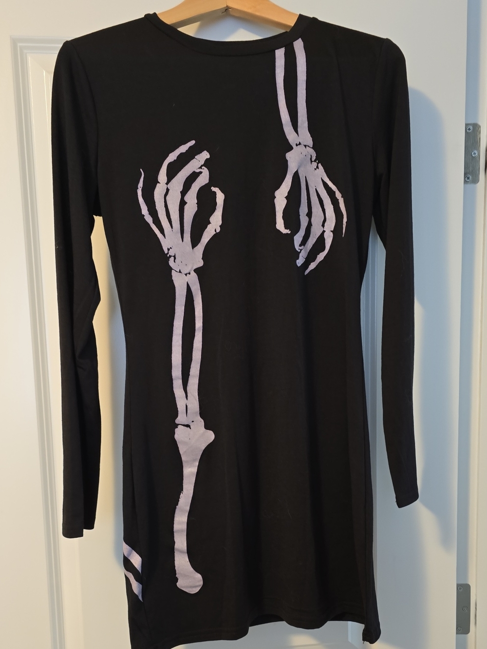 Gumuxi Black Skeleton Hands Long Sleeve Mini Dress Tunic XL